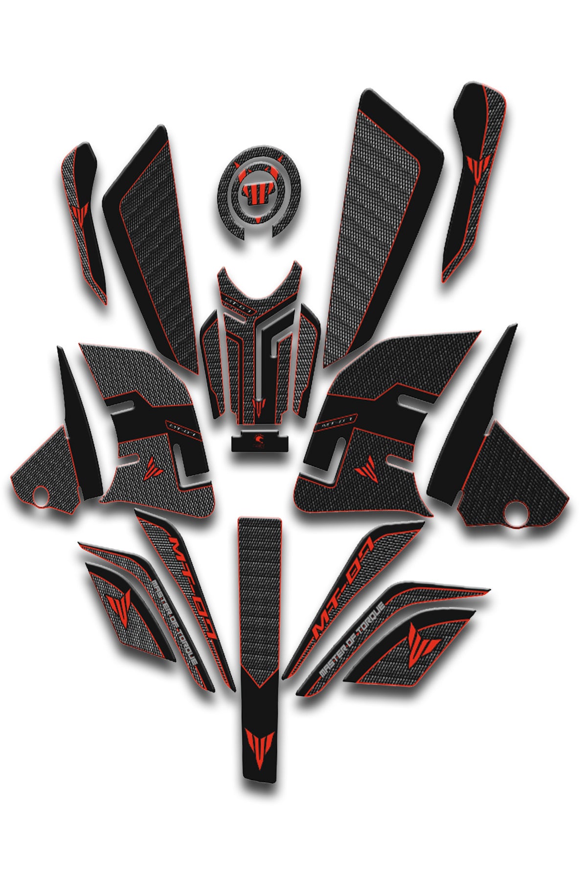 Mt07 2021-24 tank pad seti karbon kýrmýzý