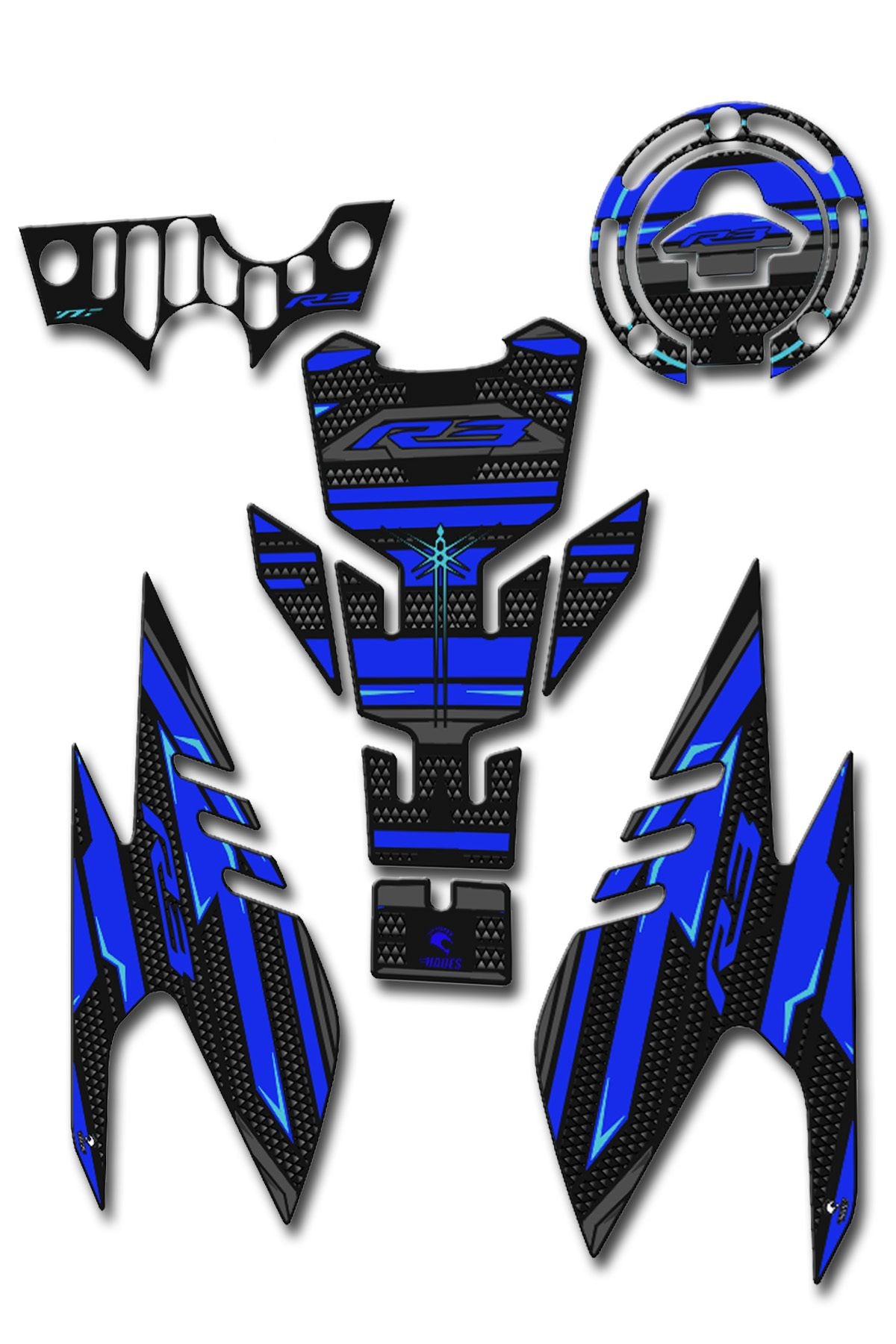 R3 Tank Pad Seti Karbon Mavi