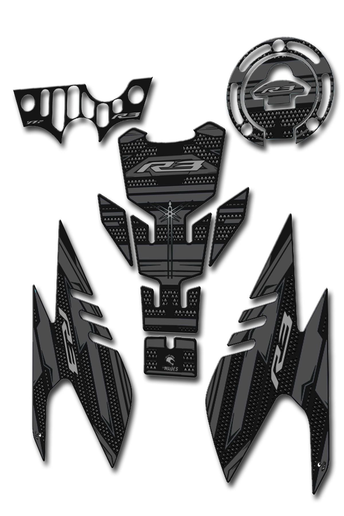 R3 Tank Pad Seti Karbon Gri