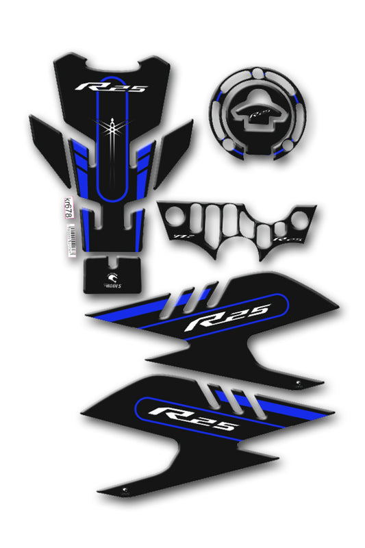 R25 2019-21 Tank Pad Seti Siyah Mavi Uyumlu