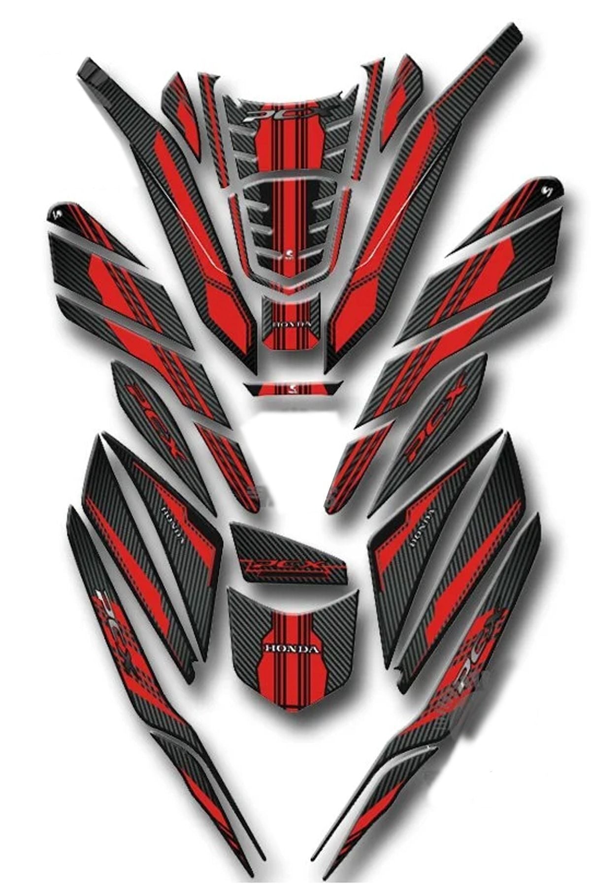 Honda Pcx 2021-23 Tank Pad Seti Karbon Kýrmýzý