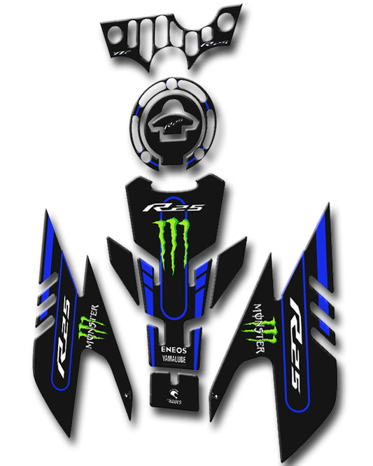 R25 Tank Pad Seti 2019 Siyah Mavi Monster Uyumlu